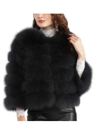 Fox Fur Jacket Coat Bolero Black Women's