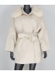 Cashmere Wool Coat Jacket with Fox Fur Trims Women's Cream with HOOD