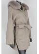Cashmere Wool Coat Jacket with Fox Fur Trims Women's Tan with HOOD