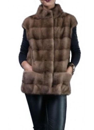 Mink Fur Vest Women's Natural Gray Brown Women's