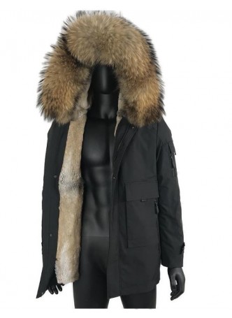 Winter Parka Coat Jacket Finn Raccoon Fur Trim & Rex Rabbit Fur Lining, Men's HOOD
