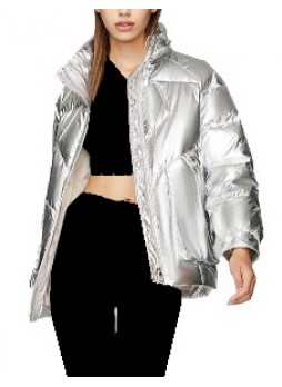 Metallic Silver Down Filled Puffer Jacket Coat Women's