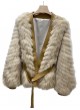Knitted Fox Fur Jacket Coat Cardigan with Leather Women's Green