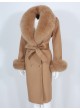 Cashmere Wool Coat with Fox Fur Trims Caramel Women's 