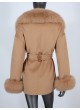 Cashmere Wool Coat Jacket with Fox Fur Trims Caramel Women's 