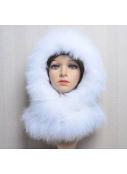 Knitted Fox Fur  White Hood Hat Scarf Women's