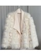 Knitted Fox Fur Wool Jacket Coat  Wool Cardigan Women's Sz S M  Blush