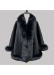 Cashmere Wool Cape Shawl Wrap with Fox Fur Black Women's 