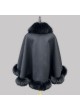 Cashmere Wool Cape Shawl Wrap with Fox Fur Black Women's 