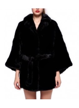 Mink Fur Coat Jacket Cape Black Women's XL