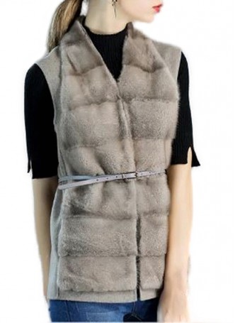 Mink Fur Vest with Cashmere Wool Women's Natural Sapphire Gray Women's