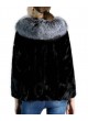 Mink Fur Coat Jacket Silver Fox Fur Trimmed Hood Women's