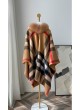 Wool Blend Shawl Cape Wrap with Detachable Fox Fur Collar  Women's