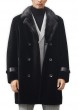 Shearling Sheepskin Lamb Fur Coat Jacket Mink Fur Collar Black XL Men's 