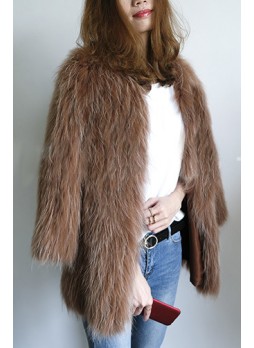 Knitted Fox Fur Coat Jacket Women's Cocoa Brown 