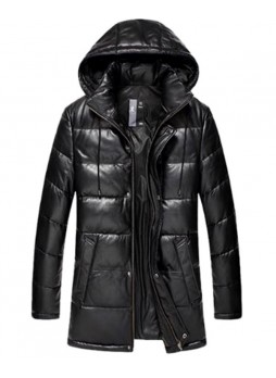 Leather Jacket Coat With Detachable Hood  Men's New Sz XXL Black 