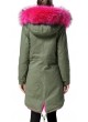  Military Style  Army Green Winter Coat Parka with HOT Pink Finn Raccoon Fur Trimmed Hood Women's