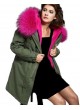  Military Style  Army Green Winter Coat Parka with HOT Pink Finn Raccoon Fur Trimmed Hood Women's