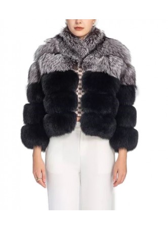 Silver Black Fox Fur Jacket  Coat Bolero Women's