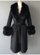 Cashmere Wool Coat with Fox Fur Trims Black Women's 