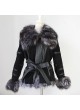 Silver Fox Fur Coat Jacket Black with Suede and Leather Trims Women's