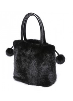 Mink Fur Bag Purse Hand Muff Warmer Dark Ranch Black Women's