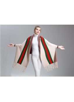 Wool Blend Shawl Cape Wrap with Sleeves Beige Green Red Women's