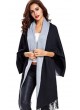 Wool Blend Shawl Cape Wrap with Sleeves Black Grey Gray Women's