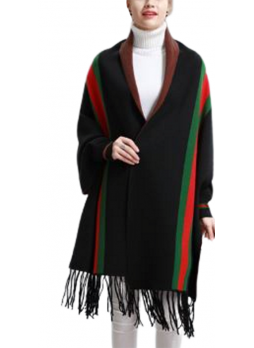 Wool Blend Shawl Cape Wrap with Sleeves Black Green Red Women's