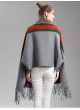 Wool Blend Shawl Cape Wrap with Sleeves Gray Grey Green Red Women's