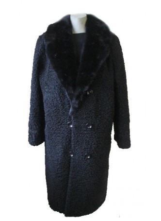 Persian Lamb Fur Coat Jacket with Mink Fur Collar Black  XL Men's 