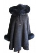 Alpaca Wool w/ Fox Fur Wrap Cape Poncho w/ Hood & Sleeves Brown Women's