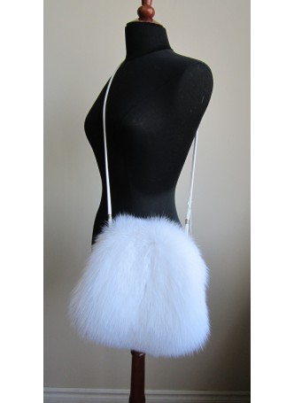 Fox Fur White Bag Purse Shoulder Bag Cross-Body Hand Muff Warmer Women's
