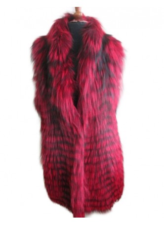 Silver Fox Fur Vest Red Women's