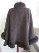 Alpaca Wool w / Fox Fur Wrap Cape Shawl Poncho Brown, Women's