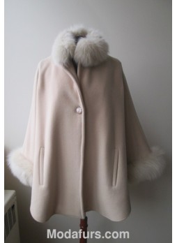 Cashmere Wool w / Fox Fur Wrap Shawl Cape Blush Women's