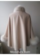Cashmere & Wool w / Fox Fur Wrap Shawl Cape Blush Women's