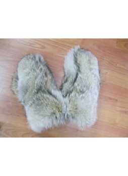 Coyote Fur Mittens with Black Leather Men Women Unisex