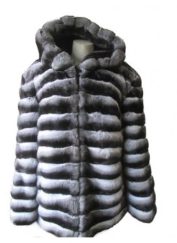 Men's Chinchilla Fur Jacket Coat For Man with Hood