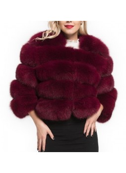 Fox Fur Jacket  Coat Cherry Red / Burgundy Bolero Women's