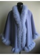 Cashmere & Wool w / Fox Fur Wrap Shawl Cape Lavender Blue Women's