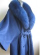 Alpaca  Wool Wrap Cape Jacket Coat Poncho with Fox Fur Trims & Hood Blue