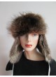 Raccoon Fur Hat w/ White Leather Aviator Trooper Women's Men's UNISEX