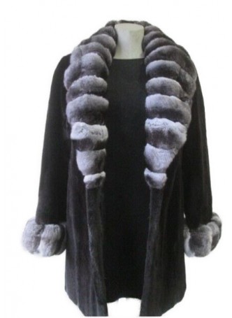 Mink Sheared Fur Coat Jacket w/ Chinchilla Fur Women's