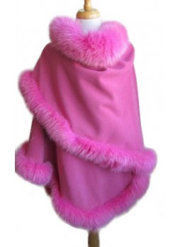 Cashmere Wool w / Fox Fur Wrap Shawl Cape Pink Women's