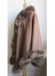 Cashmere 100%  w/  Crystal Fox Fur Wrap Cape Shawl Tan Women's