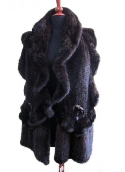 Knitted Mink Fur Dark Ranch Shawl Cape Stole Wrap Scarf Women's