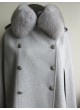 Wool 100%, Gray Cape Poncho with Gray Fox Fur Collar Women
