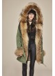Military Style Army Green Winter Coat Jacket Parka with Hood Finn Raccoon & Rabbit Fur Lining Women's