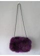 Fox Fur Bag Purse Shoulder Bag Cross-Body Hand Muff Warmer Women's Purple